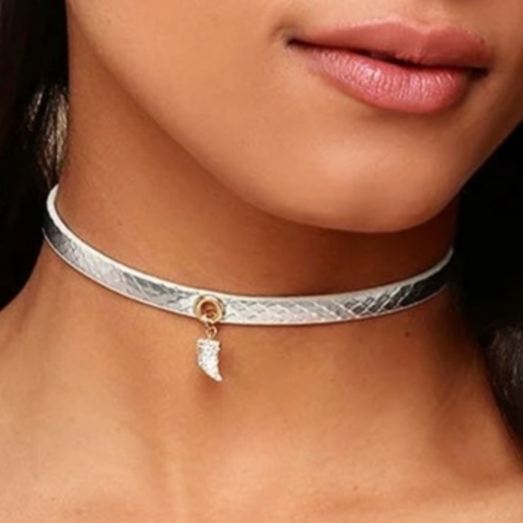 Ettika Silver Tooth Gold and Silver Leather Choker Necklace - Picture 1 of 7
